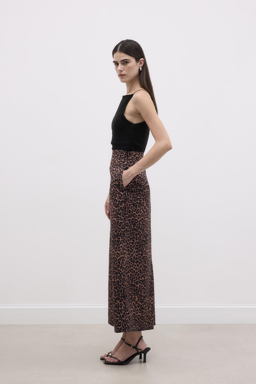 Leopard Patterned Pencil Skirt Leopard