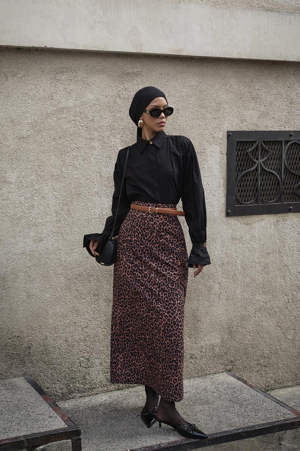 Leopard Patterned Pencil Skirt Leopard