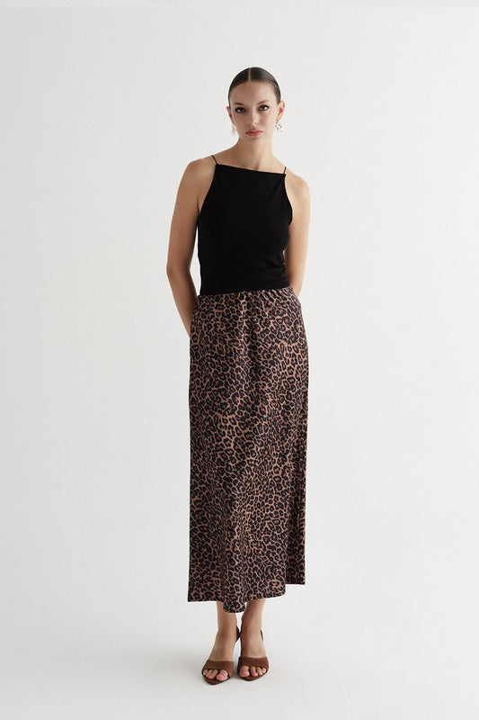 Leopard Print Pencil Skirt Satin