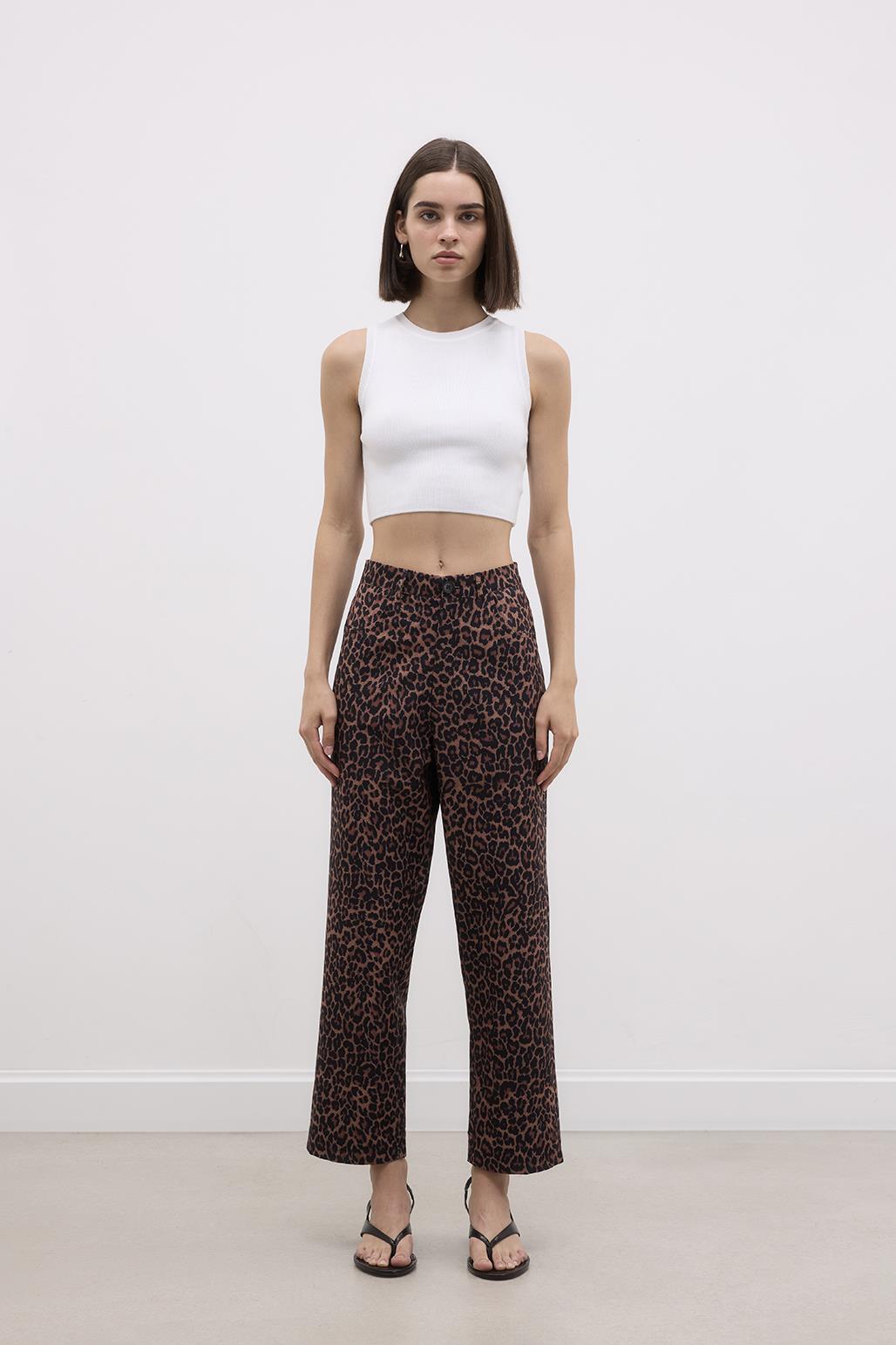 Leopard Print Straight Cut Trousers