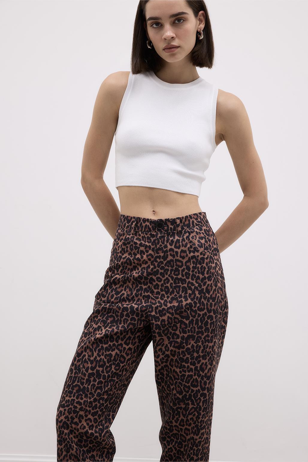 Leopard Print Straight Cut Trousers