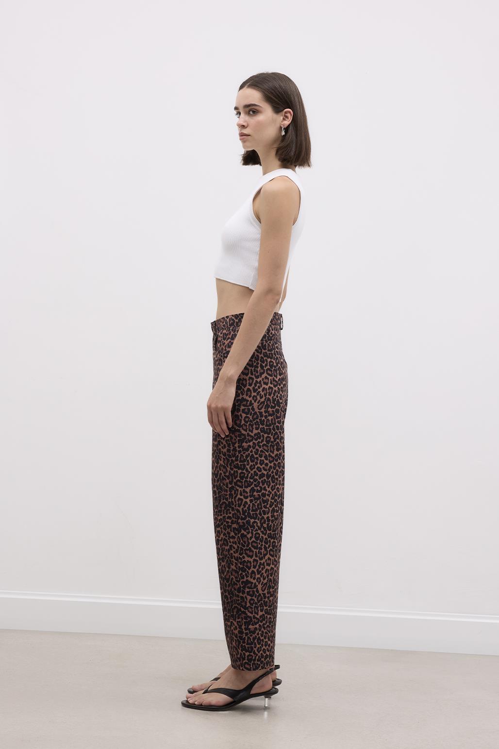 Leopard Print Straight Cut Trousers