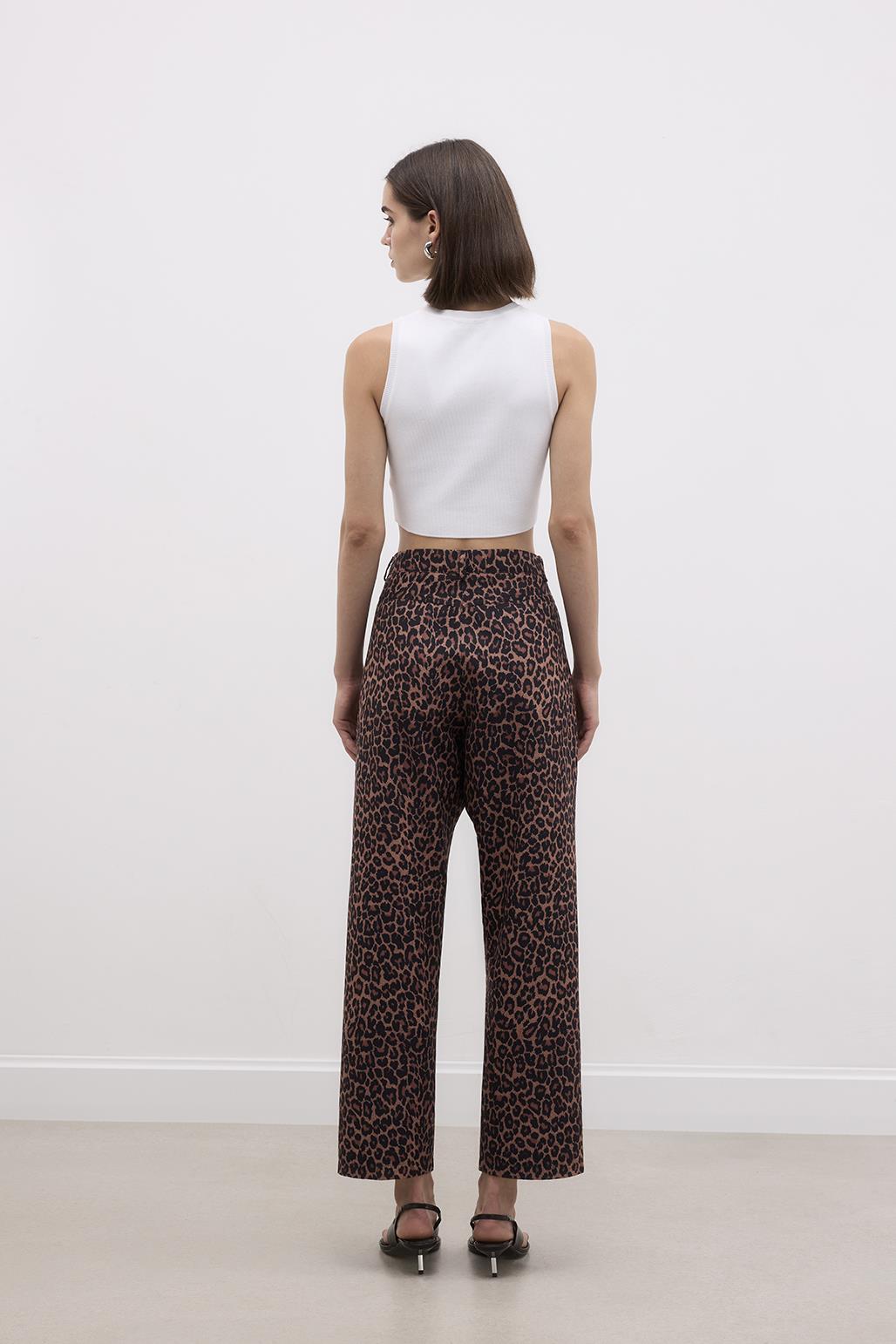 Leopard Print Straight Cut Trousers