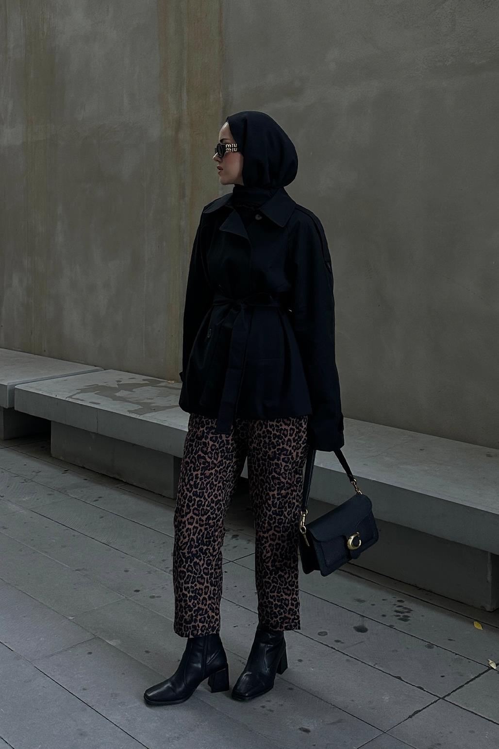 Leopard Print Straight Cut Trousers