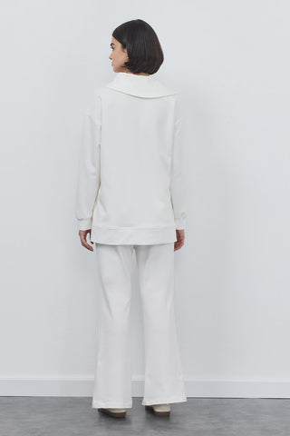 Liana Collar Sweat Slit Trousers Set Ecru