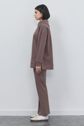 Liana Collar Sweat Slit Trousers Set Cocoa