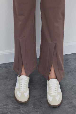 Liana Collar Sweat Slit Trousers Set Cocoa
