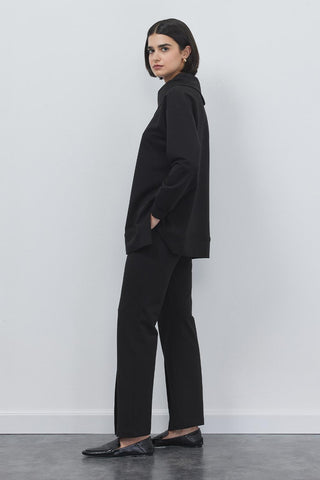 Liana Collar Sweat Slit Trousers Set Black