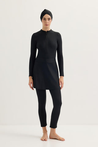 Stretch Stand Collar Modest Swimwear Set Black
