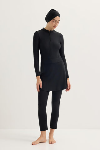 Stretch Stand Collar Modest Swimwear Set Black
