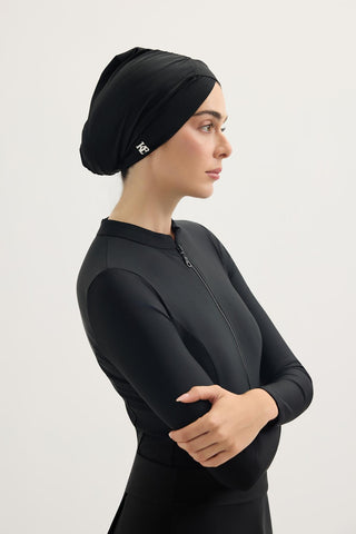 Stretch Stand Collar Modest Swimwear Set Black