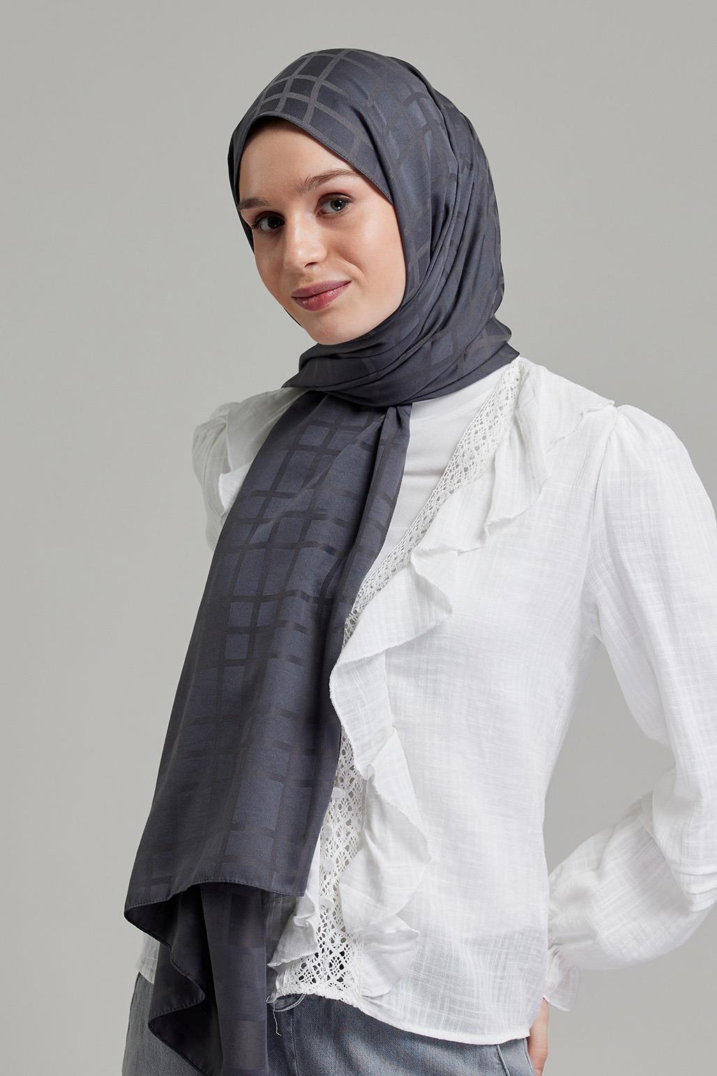 Linea Pattern Modal Jacquard Shawl Smoke