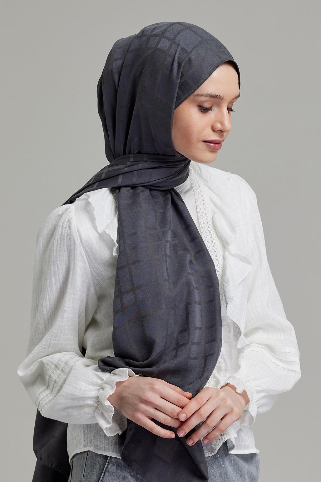 Linea Pattern Modal Jacquard Shawl Smoke