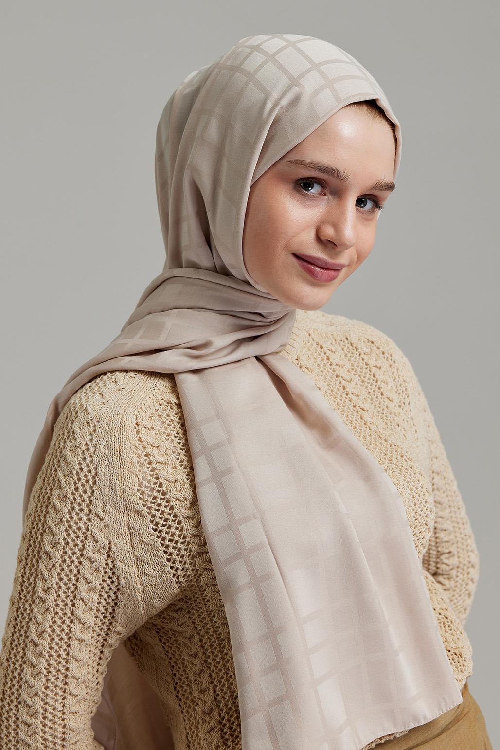 Linea Pattern Modal Jacquard Shawl Stone