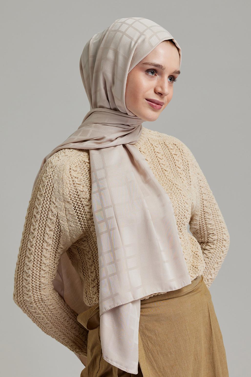 Linea Pattern Modal Jacquard Shawl Stone