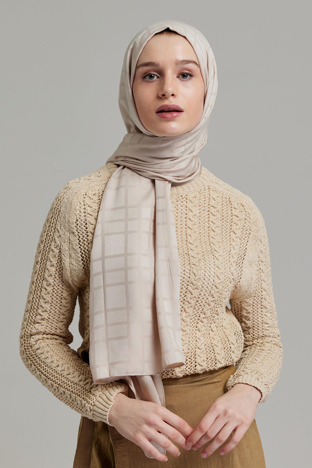 Linea Pattern Modal Jacquard Shawl Stone