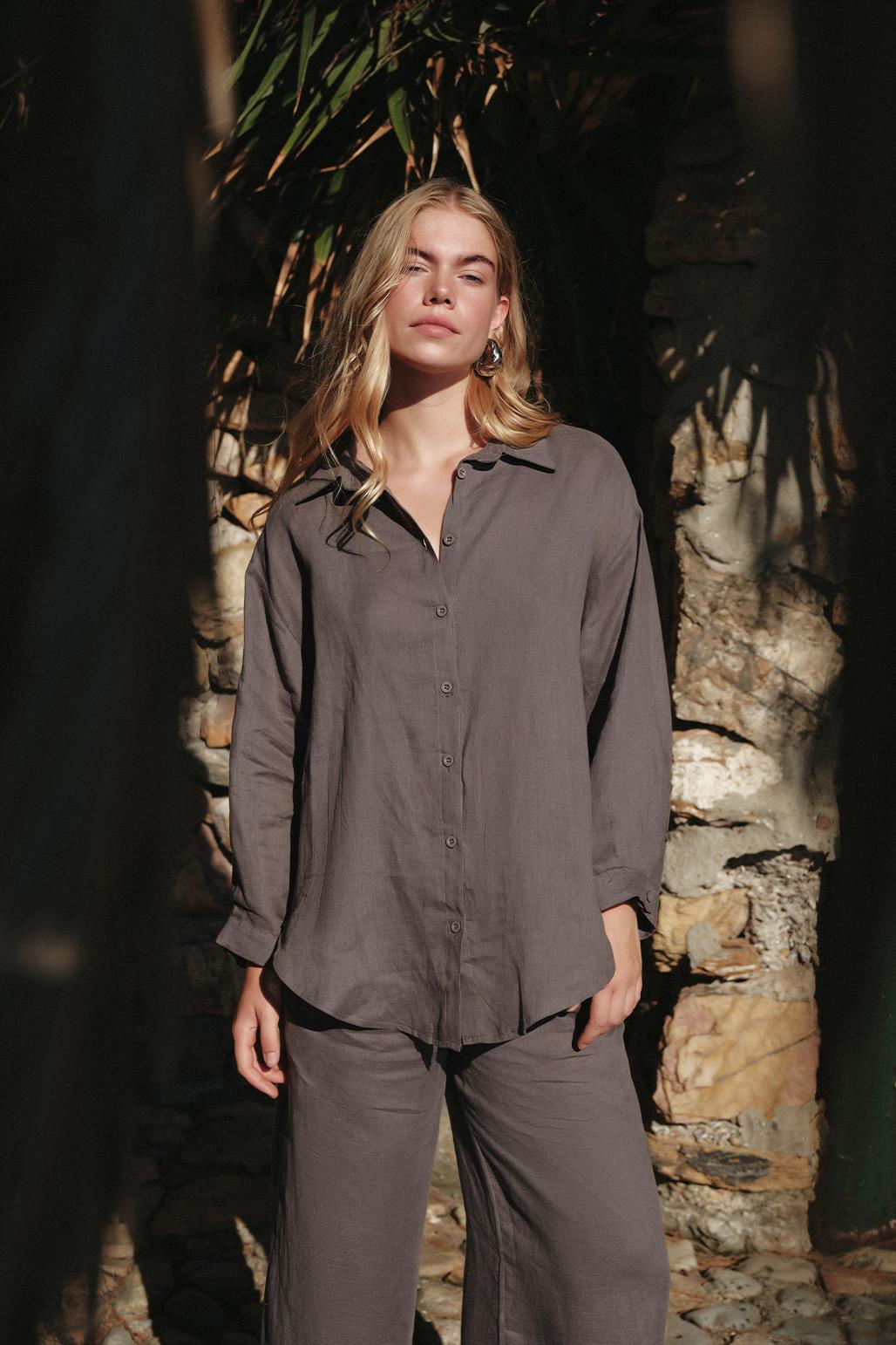 Linen Basic Shirt Anthracite