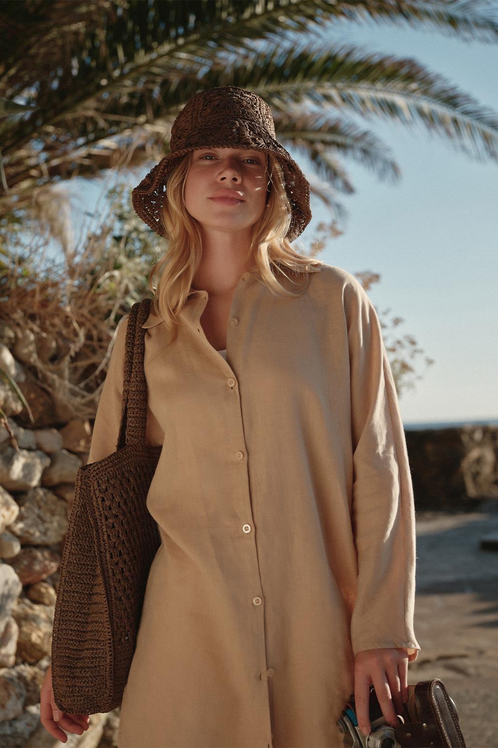 Linen Long Shirt Camel