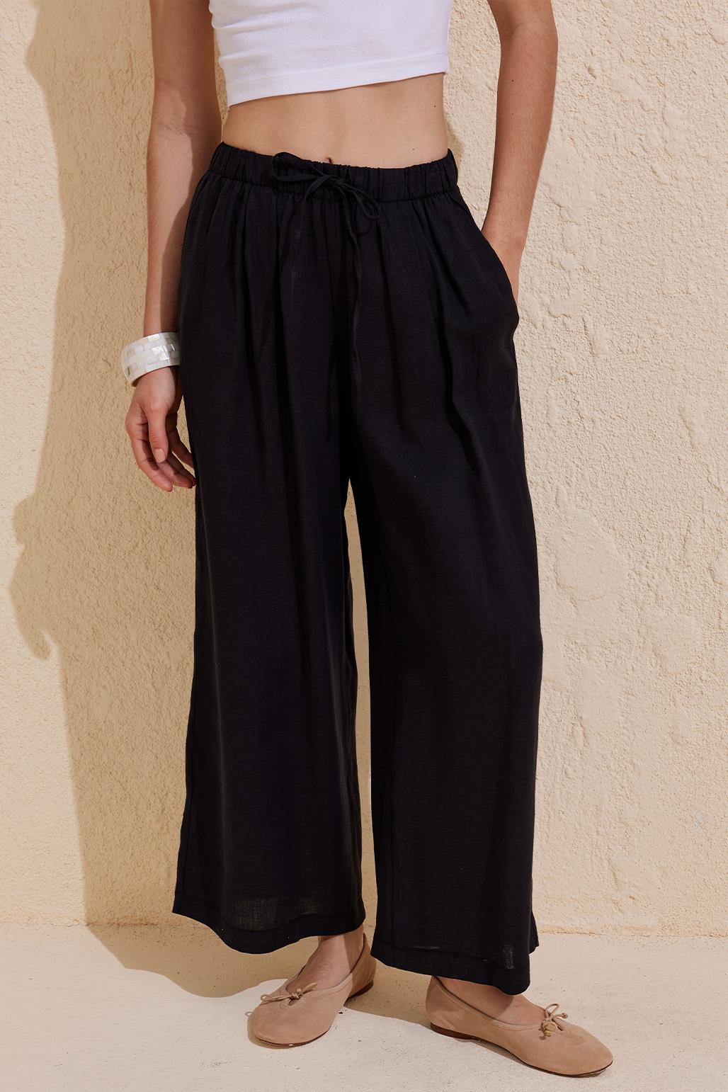 Linen Loose Trousers Black