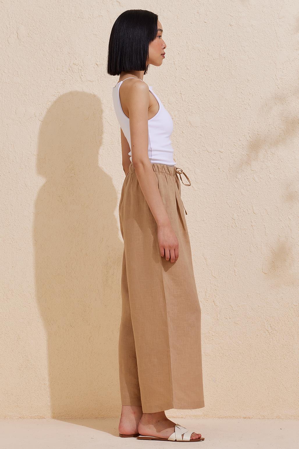 Linen Loose Trousers Camel