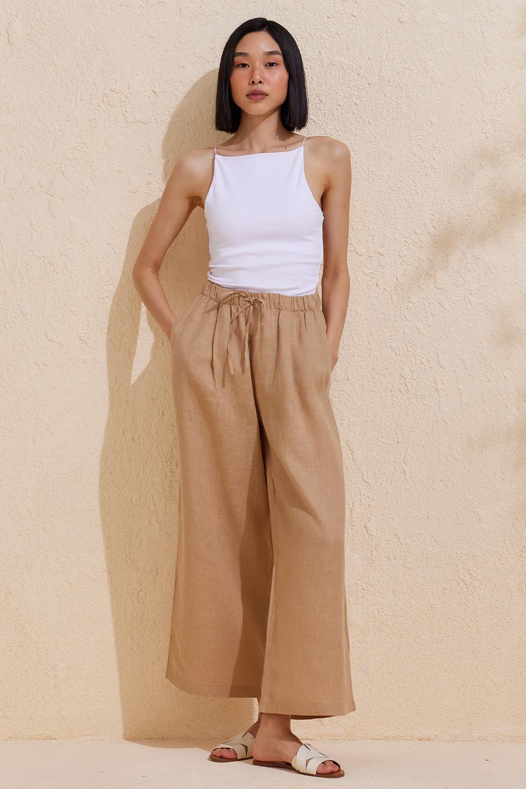 Linen Loose Trousers Camel