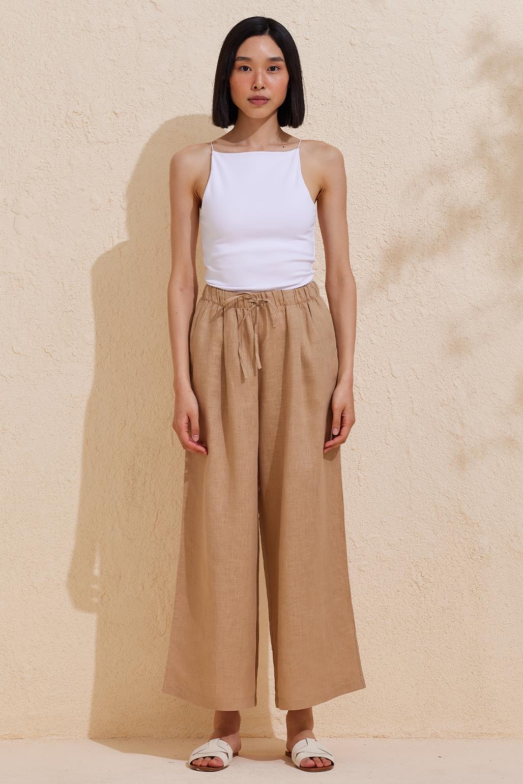 Linen Loose Trousers Camel