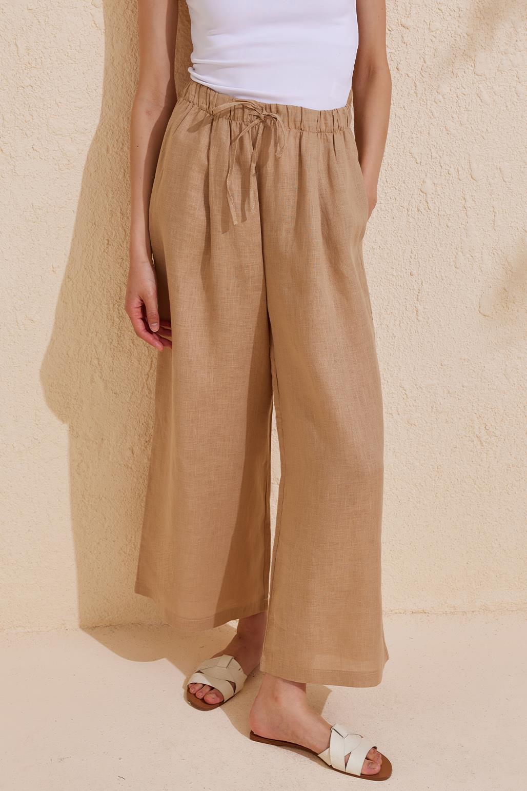 Linen Loose Trousers Camel