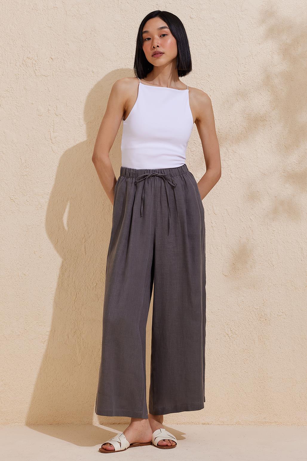 Linen Loose Trousers Gray