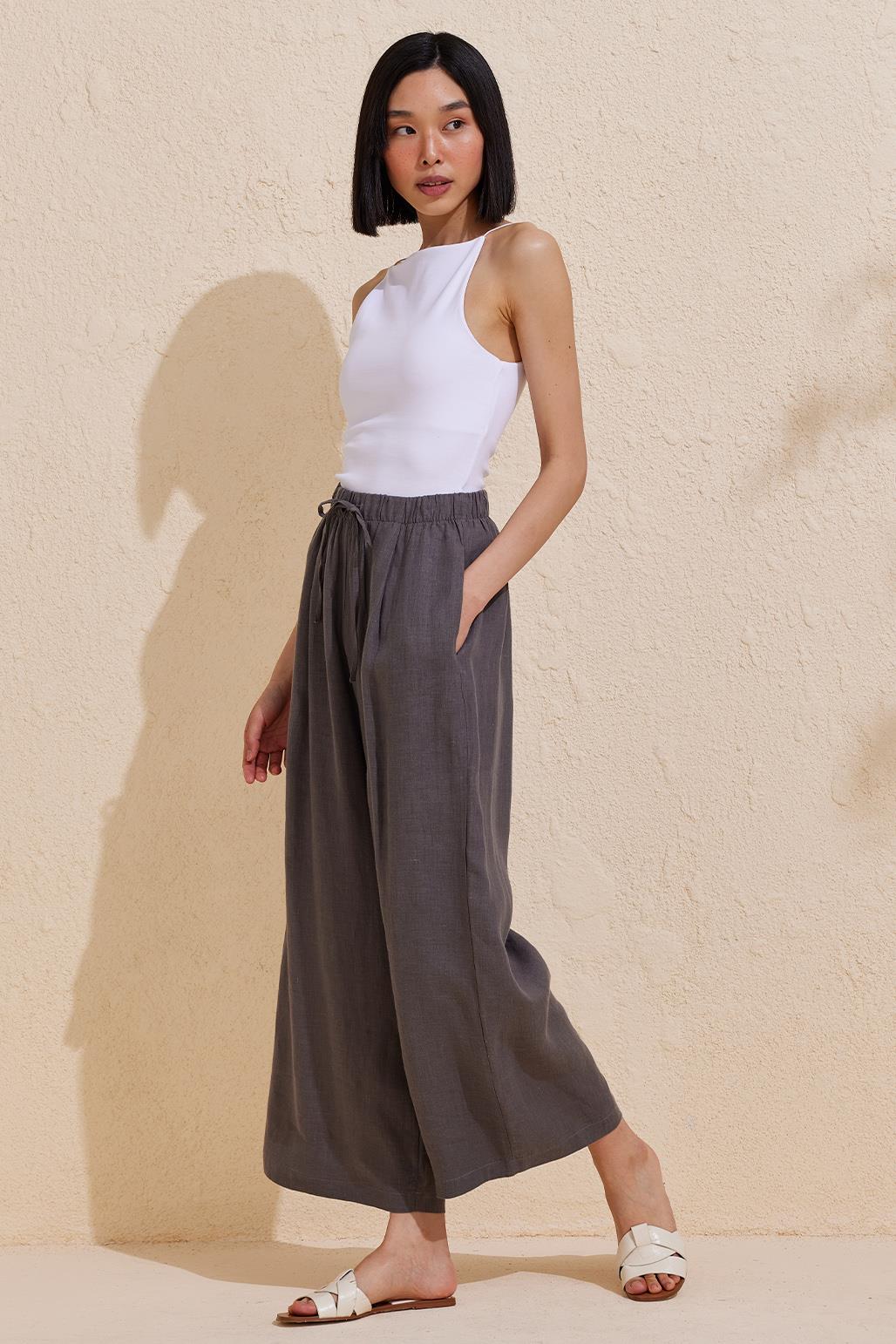 Linen Loose Trousers Gray