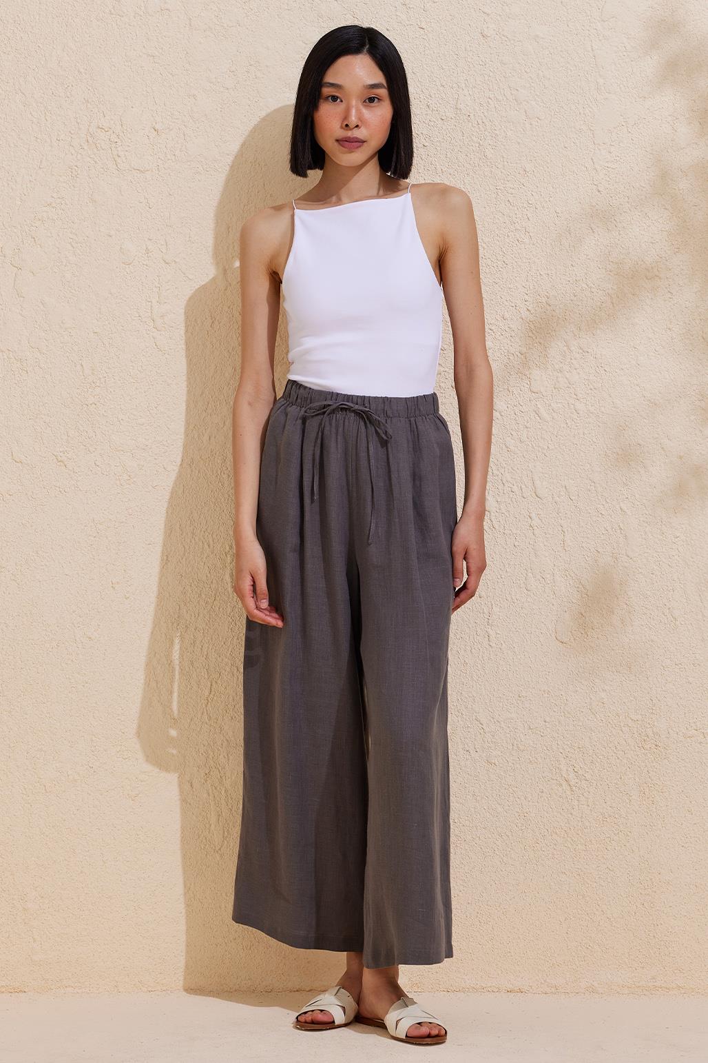 Linen Loose Trousers Gray