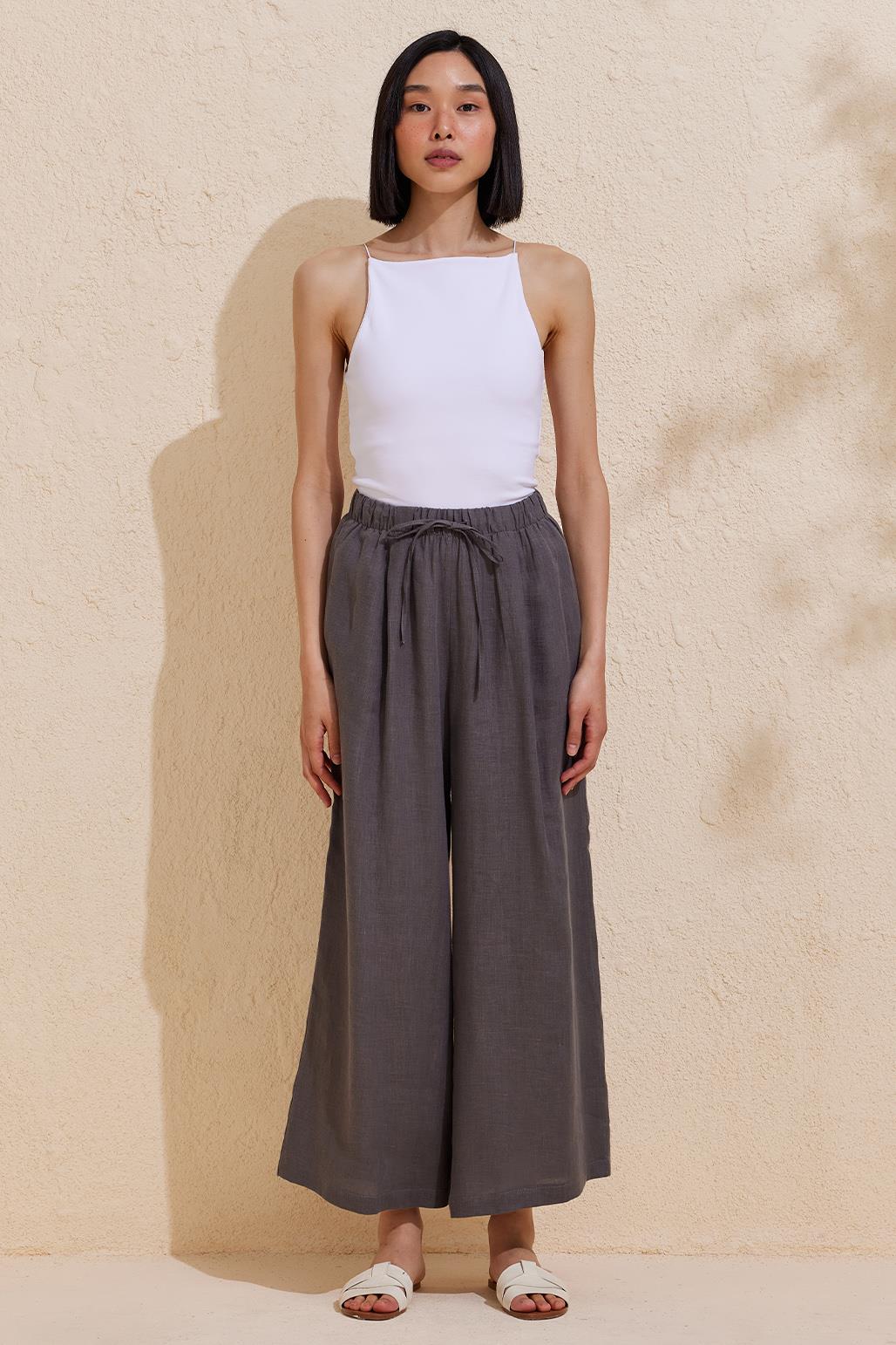 Linen Loose Trousers Gray