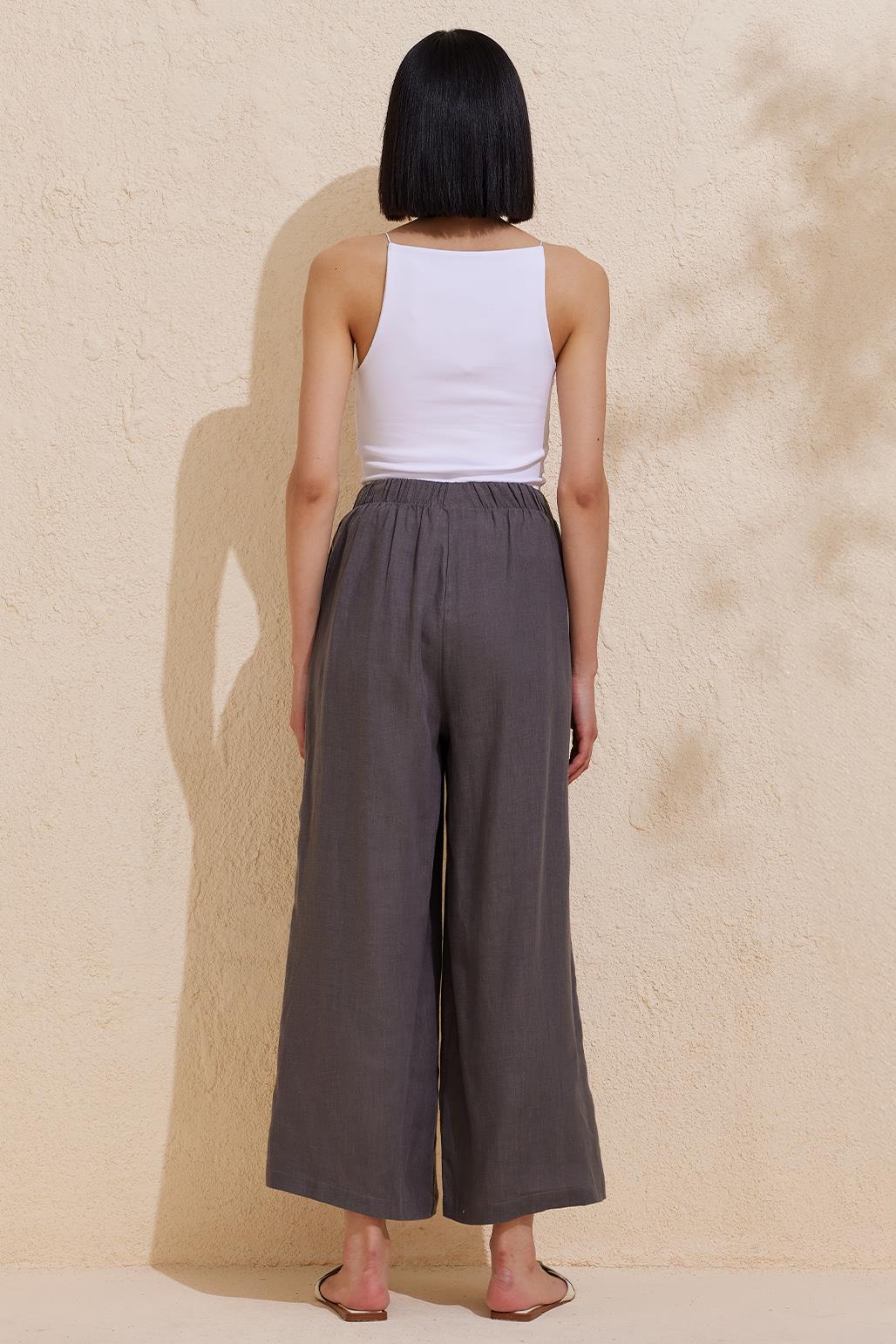 Linen Loose Trousers Gray