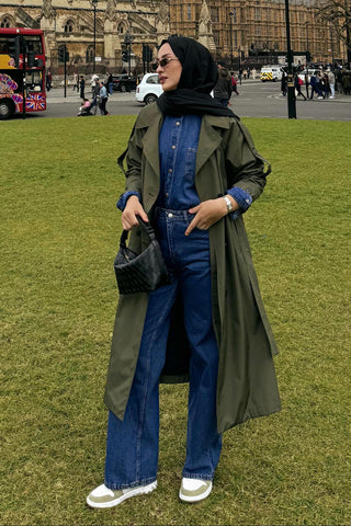 Liona Long Trench Khaki Green