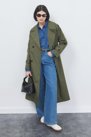 Liona Long Trench Khaki Green