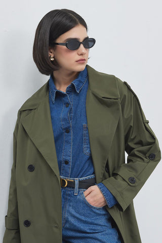 Liona Long Trench Khaki Green