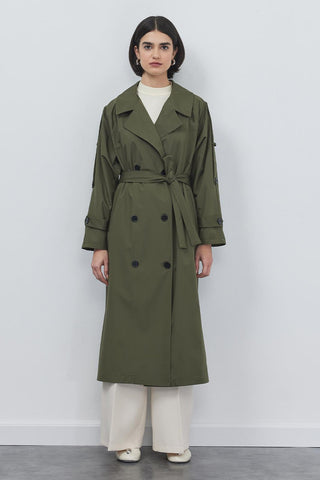 Liona Long Trench Khaki Green