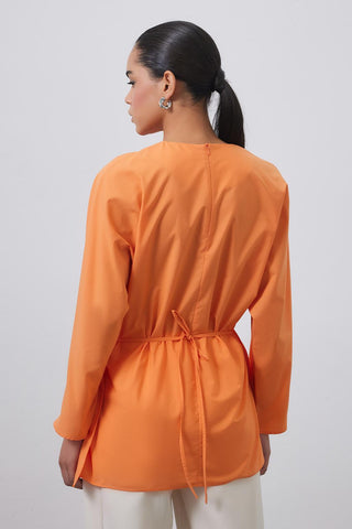 Loas Poplin Tied Wrap Tunic Apricot