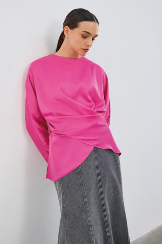 Loas Satin Tied Wrap Tunic Fucshia