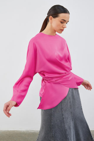 Loas Satin Tied Wrap Tunic Fucshia