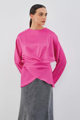 Loas Satin Tied Wrap Tunic Fucshia