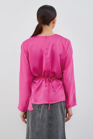 Loas Satin Tied Wrap Tunic Fucshia