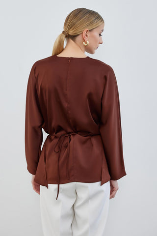 Loas Satin Tied Wrap Tunic Brown