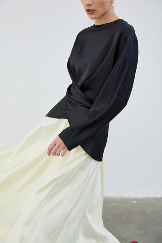 Loas Satin Tied Wrap Tunic Black