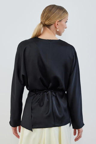Loas Satin Tied Wrap Tunic Black
