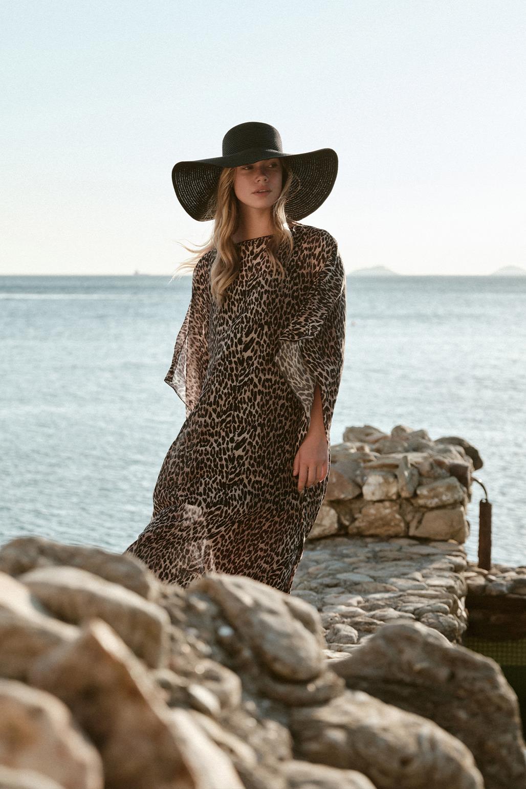 Long Modest Pareo Dress Leopard