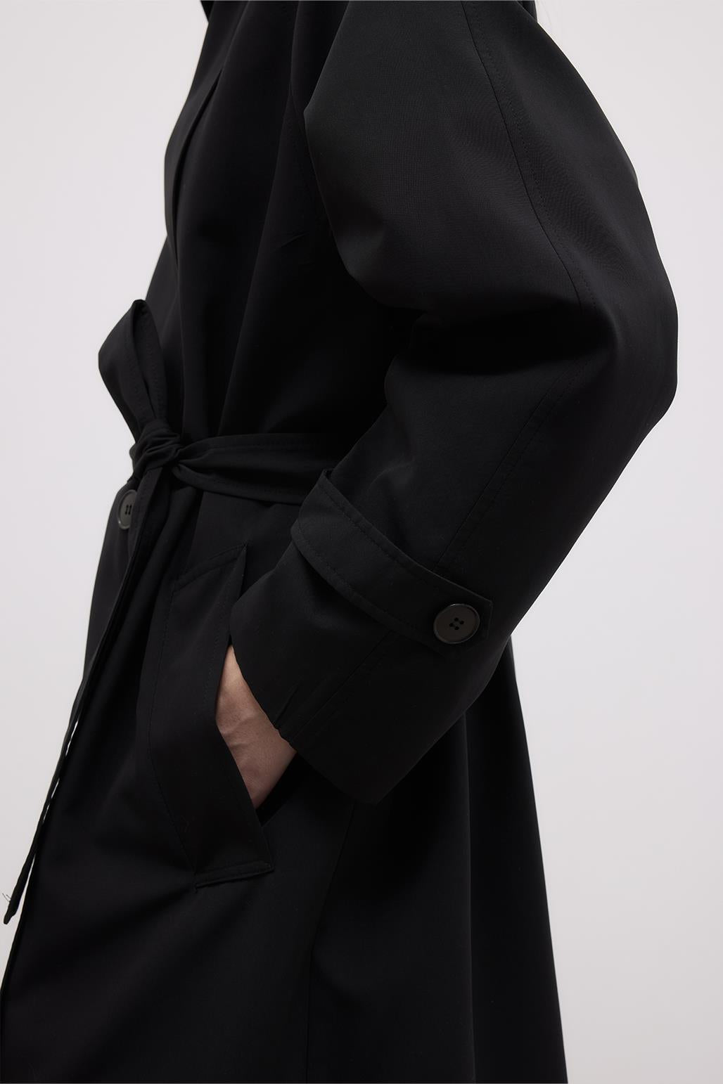 Long Trench Coat with Epaulettes Black