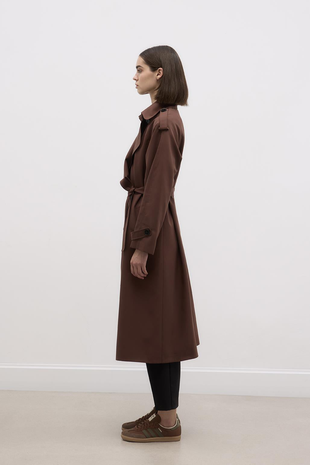 Long Trench Coat with Epaulettes Brown