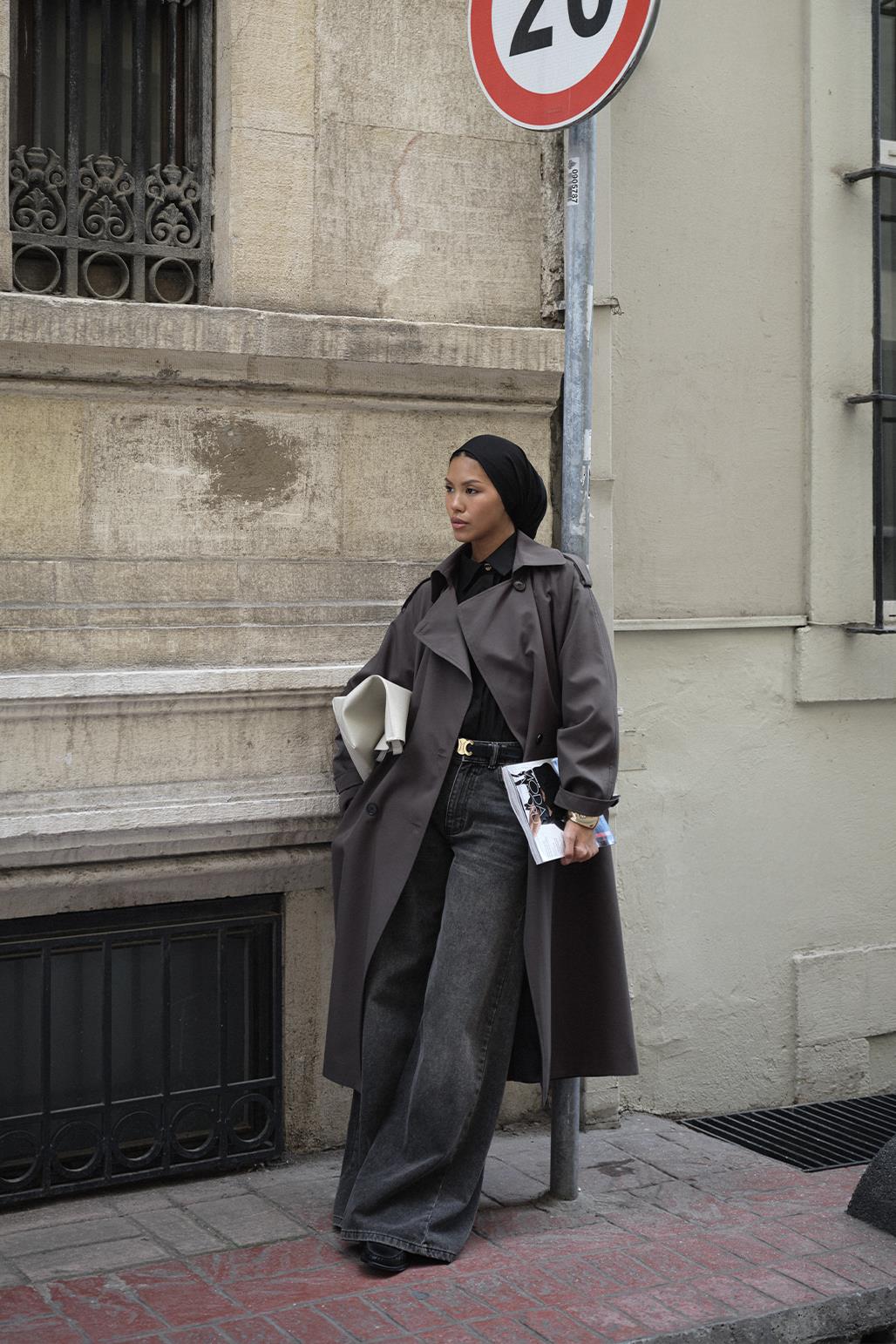 Long Trench Coat with Epaulettes Smoked