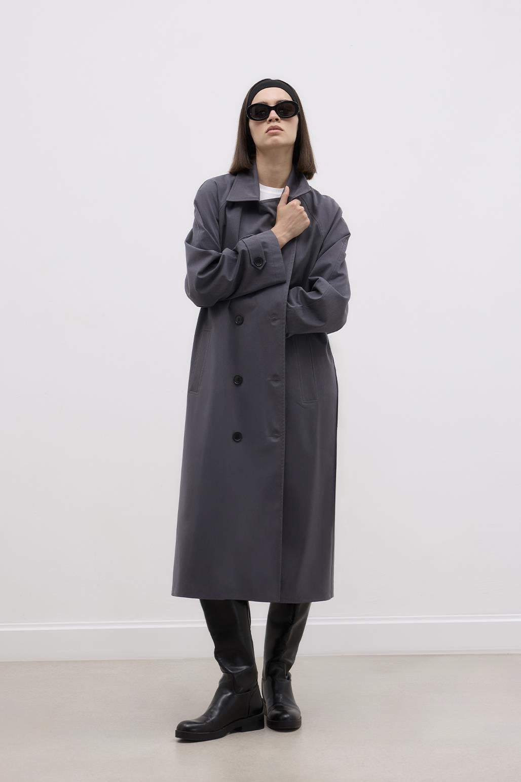 Long Trench Coat with Premium Collar Smoked