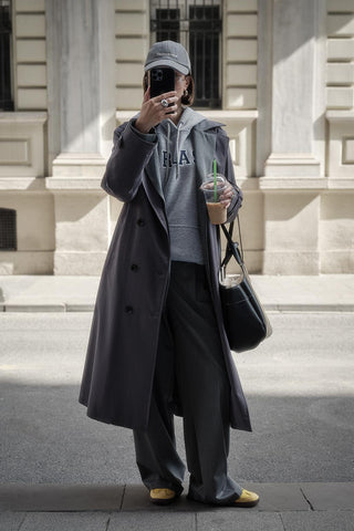 Long Trench Coat with Premium Collar Smoked